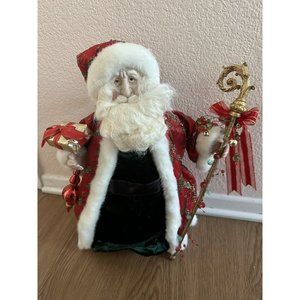 VTG 16” Santa Claus King‎ Red Felt Suit Holding Christmas Gift Tree Top Decor